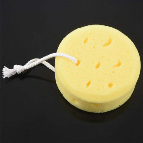 4X Yellow Round Bath Body Shower Soft Sponge W Hanging Loop
