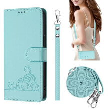Wallet Case with RFID Blocking, Cute Cat Leather Flip Cover with Card Slots and Strap – Mint for Realme GT 6 5G