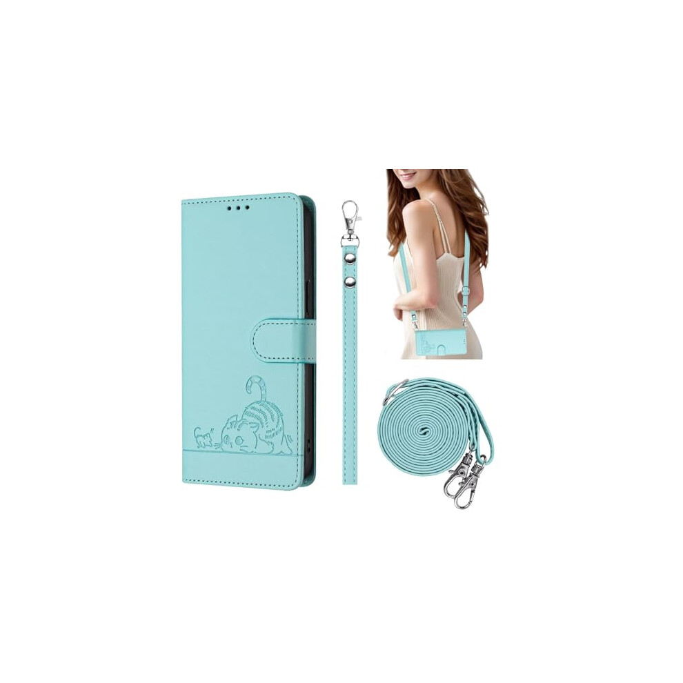 Wallet Case With Rfid Blocking, Cute Cat Leather Flip Cover With Card Slots And Strap Â Mint For Realme Gt 6 5G 9073542737612