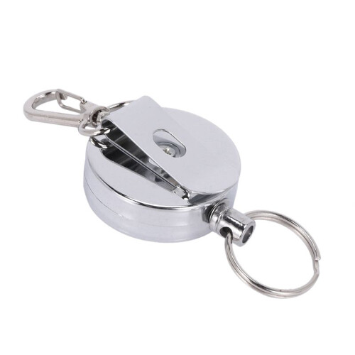 18 Pcs Stainless Silver Retractable Key Chain  Keyring Heavy Duty Steel