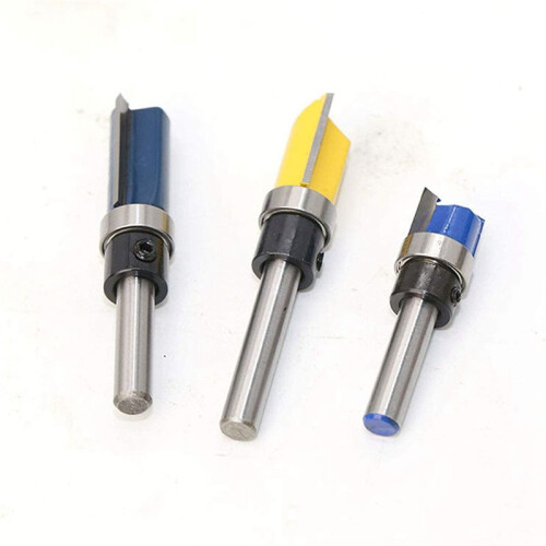 6Pcs 1/4 Inch Shank Flush Trim Router Bits Pattern Template Router Bit Set Woodworking Top Bearing Milling Tools 1