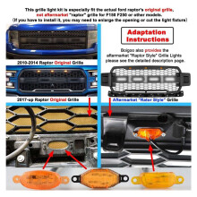 3X Front Grill Lights for Raptor F150 Grilles 10-14 & 17-21 Smoked Lens Yellow LED Parking/Running Amber Light