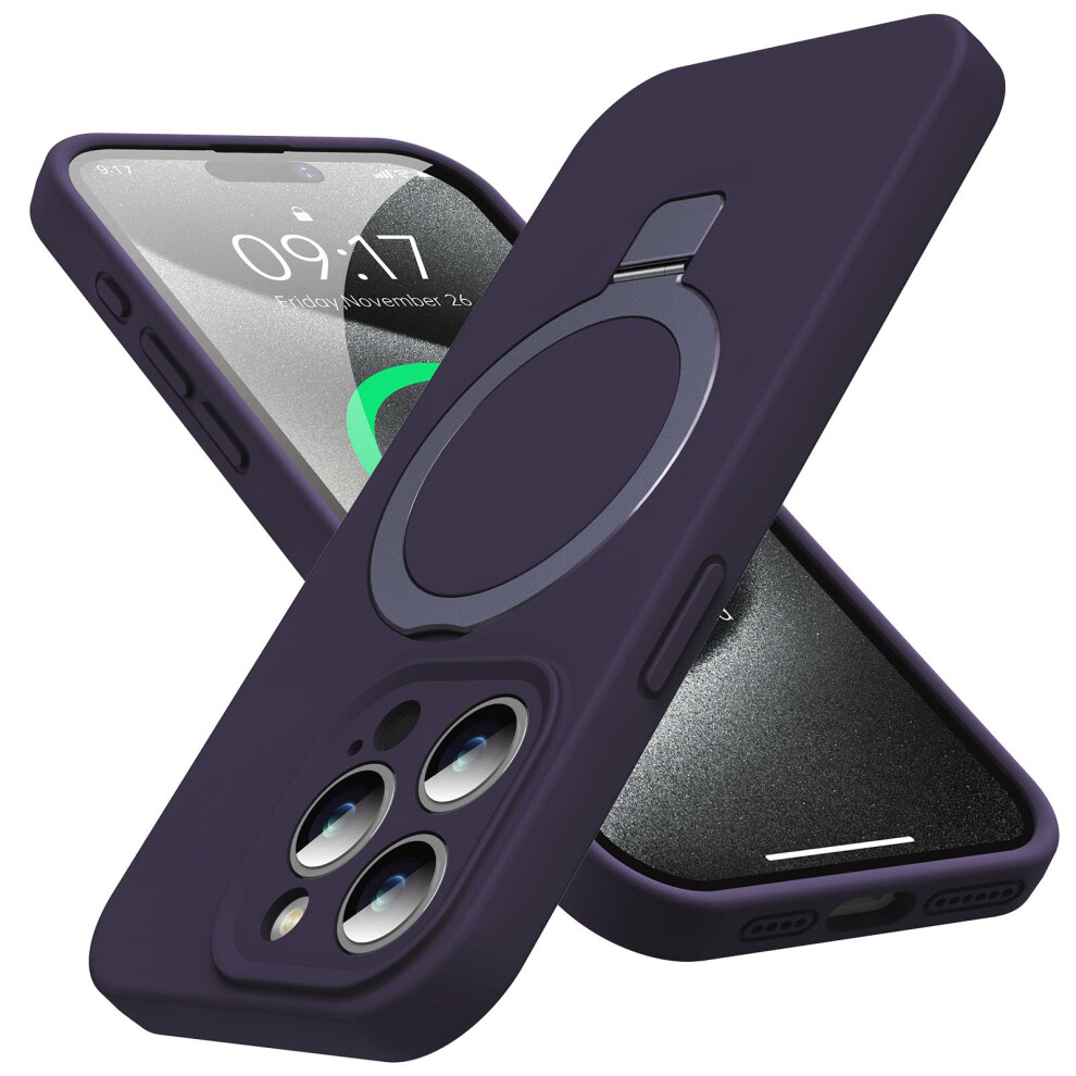 Slim Liquid Silicone Magsafe Compatible Case For Iphone 15 Pro Max 6.7 Inch With Stand, Deep Purple 9771547077770