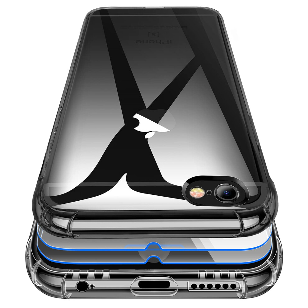 Case For Iphone 6/6S Ultra Thin Transparent Tpu Cover With 2 Screen Protectors Shock Absorption Black 9771547078173