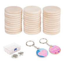 100Pcs Wooden Circles for Crafts, 3.5cm Unfinished Wooden Keychain Wooden Circles for DIY  ChristmasDecoration