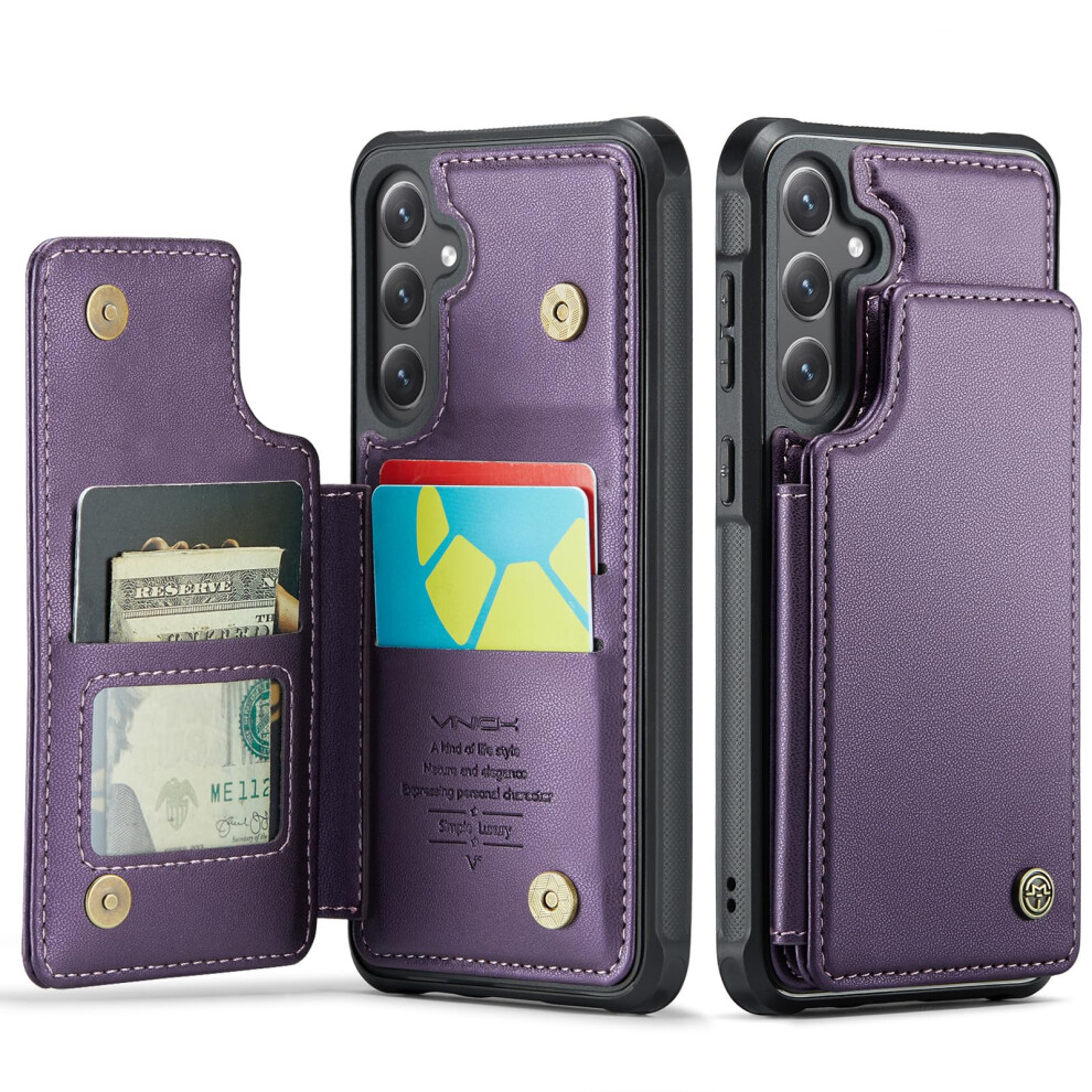 Wallet Case For Samsung Galaxy S25 With Card Holder, Rfid Blocking Shockproof Kickstand Cover Purple 9771547078203