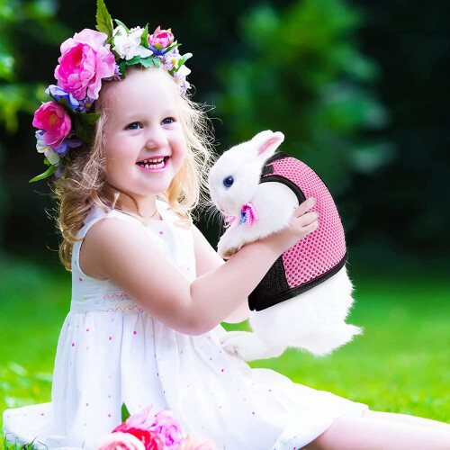 Rabbit Harness Lead Soft Harness for Rabbits Mesh Rabbit Harness Hamster Vest with Elastic Lead (L, ) 1