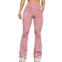 Dames yogabroek met hoge taille, stoffig roze, flared pijpen en zakken, corrigerende bootcut legging voor dagelijks gebruik en sportieve casual