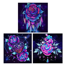 Kit de Pintura de Diamante 5D DIY 3-Pack para Adultos, Pintura de Strass Rosa Flor Borboleta Diamante DecoraçãO de Parede de Imagem A