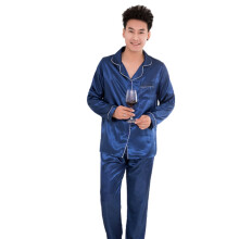 Herren-Pyjama-Set aus Seidensatin, modische Nachtwäsche für Paare, einfarbiger Langarmanzug