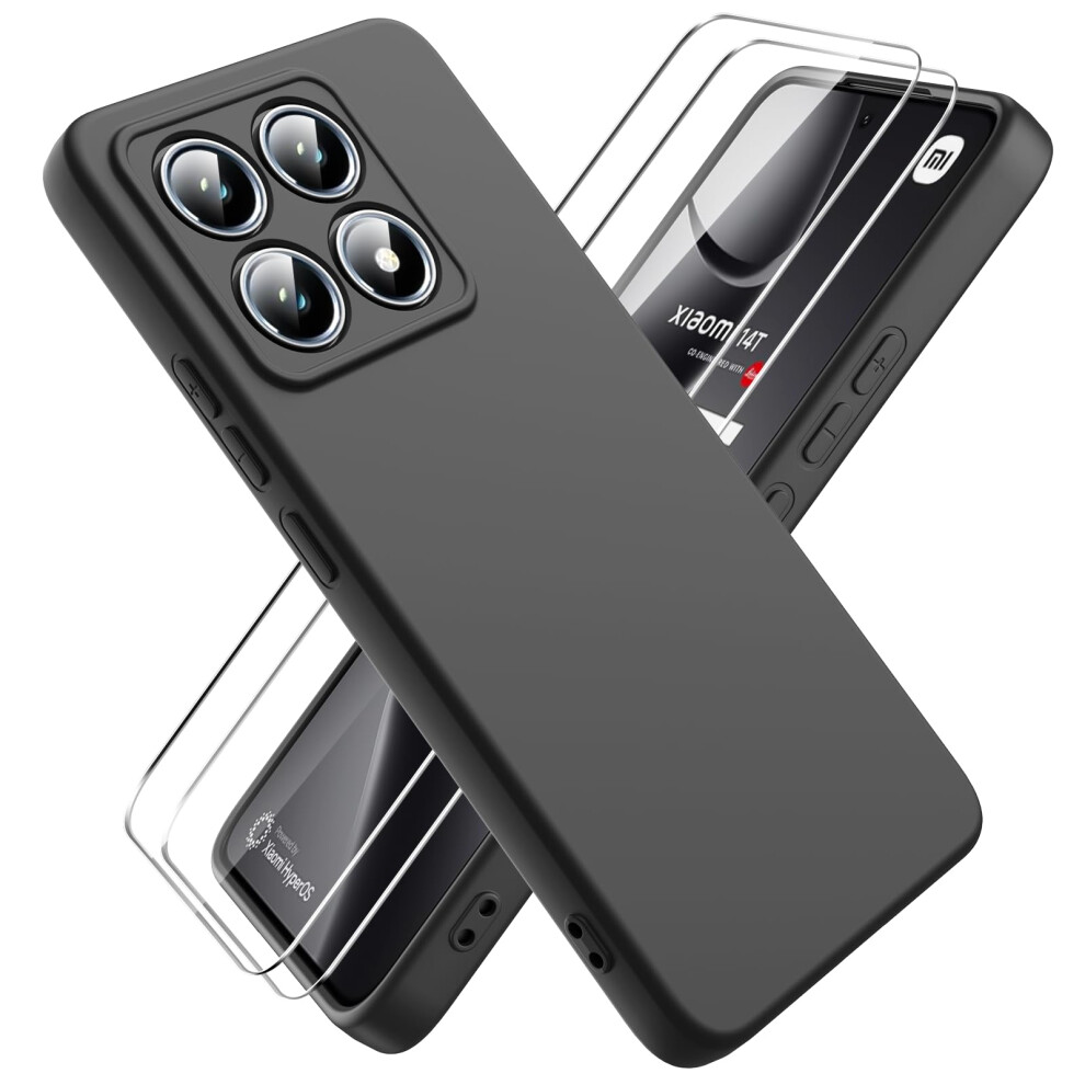 Shockproof Slim Silicone Case For Xiaomi 14T With 2 Screen Protectors, UltraâThin Design Black 9771547078449