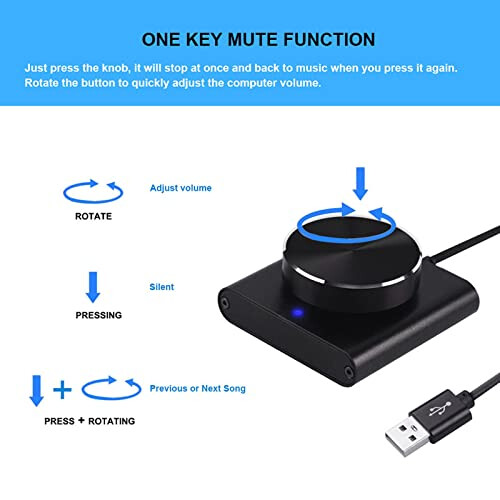 USB Volume Controller for PC, Aluminum Alloy Audio Control Knob with 360 Rotary and One‑Touch Mute Function 1