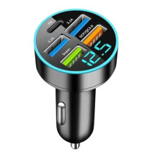 250W USB C Car Charger 5 Ports PD Fast Charging Adapter with LED Display and Universal Compatibility