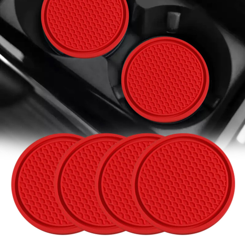 4 Pcs Nonslip Honeycomb Car Cup Coasters Set, Waterproof Silicone Cup Holder Inserts 2.76 Inch Red 9073542785316