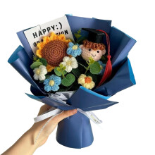 Artistic Hand-Crocheted Bouquet Including Doll For Home-Blue