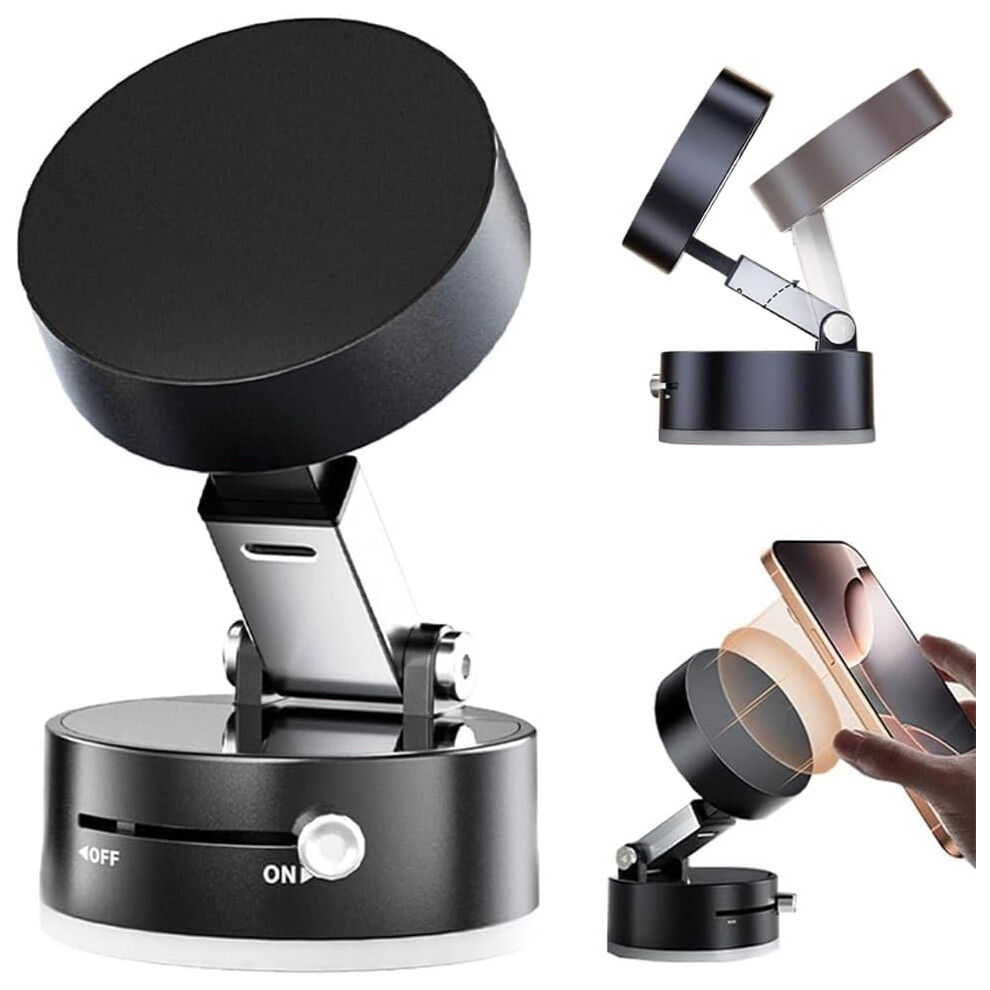 Magnetic Phone Holder For Car With Vacuum Suction Lock, 360 Adjustable Foldable Doublesided Mount Black 9092120819724