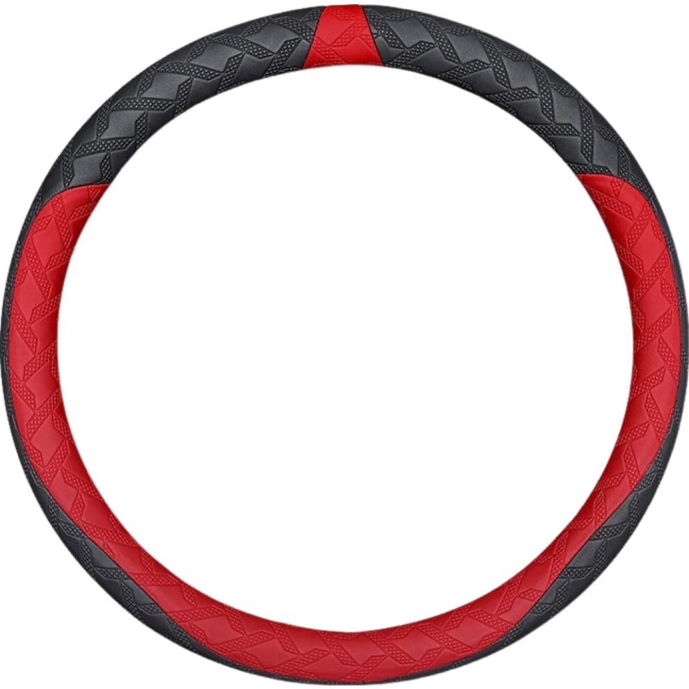 Leather Steering Wheel Cover For Nissan Rogue Altima Sentra, Nonslip Durable 15 Inch Fit Black/Red 9330225107316