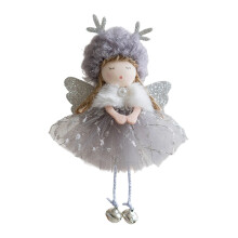 Soft Faux Hair Angel Girl Hanging Decoration with Deer-Gray