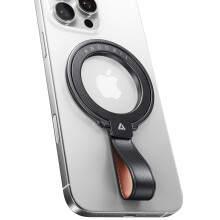 Leather MagSafe Phone Grip with Adjustable Magnetic Ring Kickstand for iPhone 15 Pro Max Black