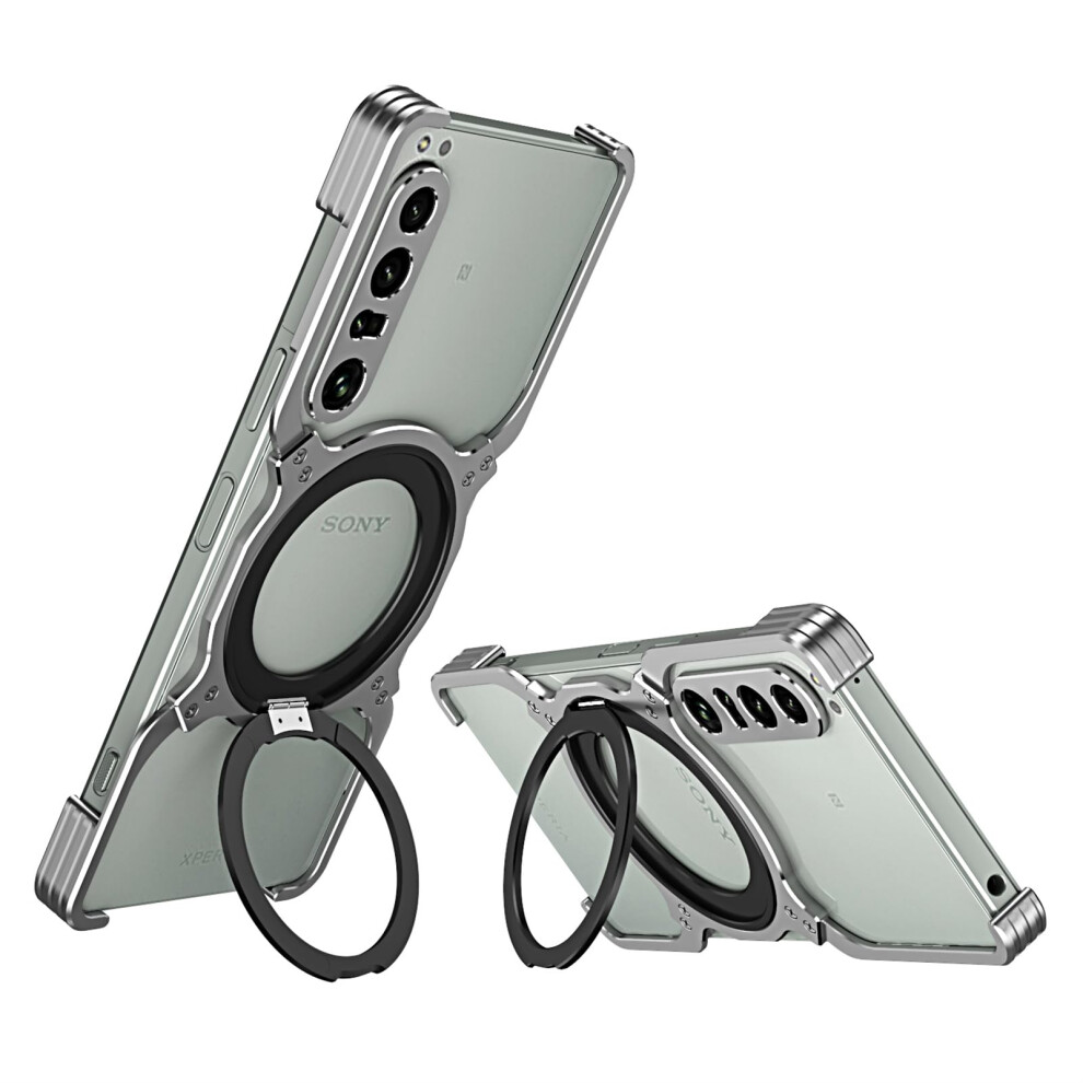 Shockproof Aluminum Metal Case With Magsafe 360 Rotatable Kickstand For Sony Xperia 1 Iv Silver 9092120822793
