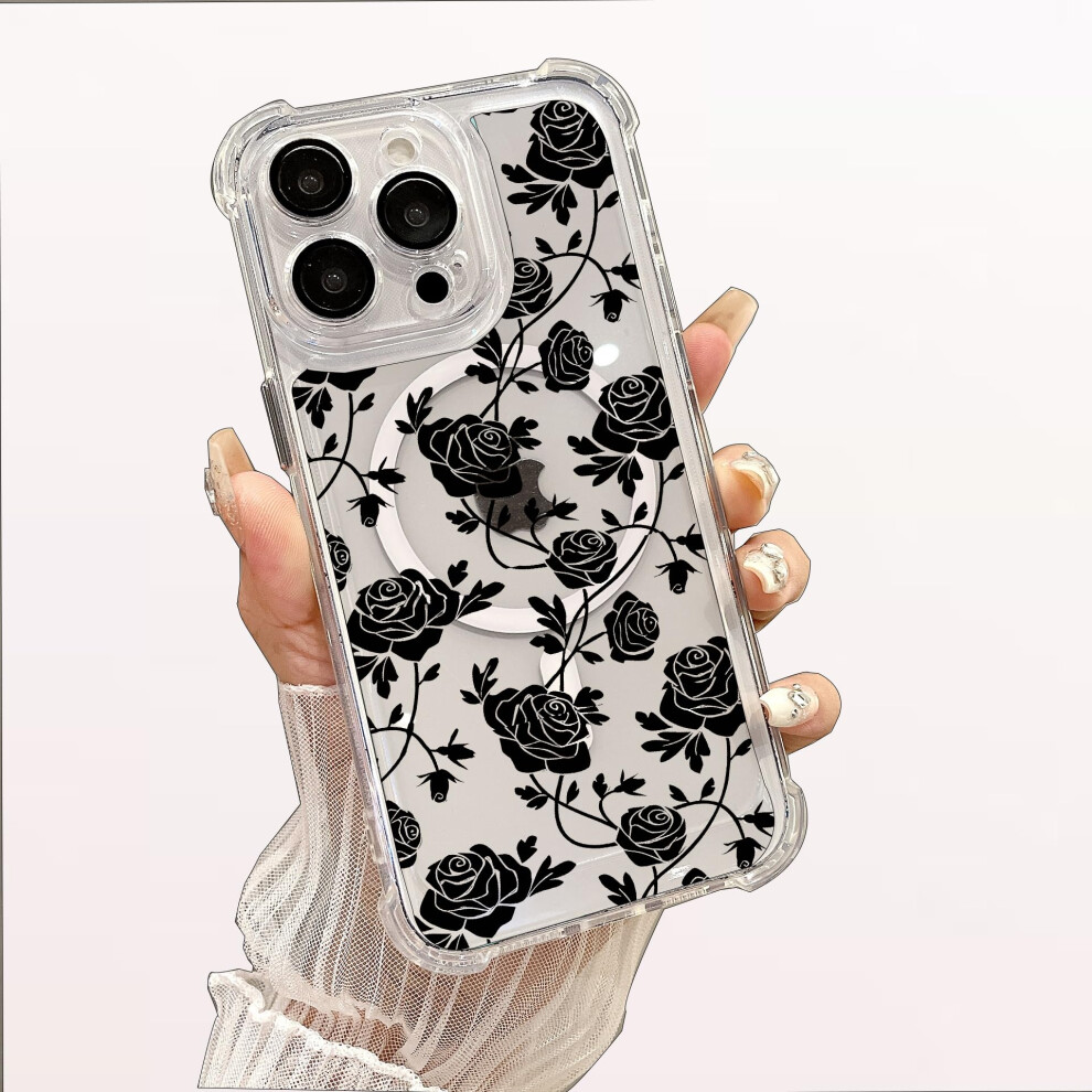 Clear Floral Case With Lens Protection Shockproof Silicone Rose Design For Iphone 14 Pro Magsafe 9771547082484