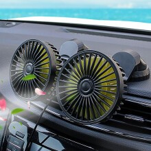 Car Fan Dual Head USB Powered Cooling Fan for Dashboard SUV with Adjustable Airflow Control