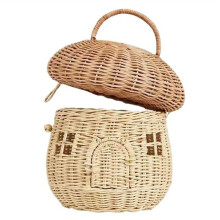 Cesto Portaoggetti nel Vimini per Funghi con Decorazione un Fungo nel Rattan con Coperchio, Cottagecore, Decorazione Boho, Regalo per il Giorno