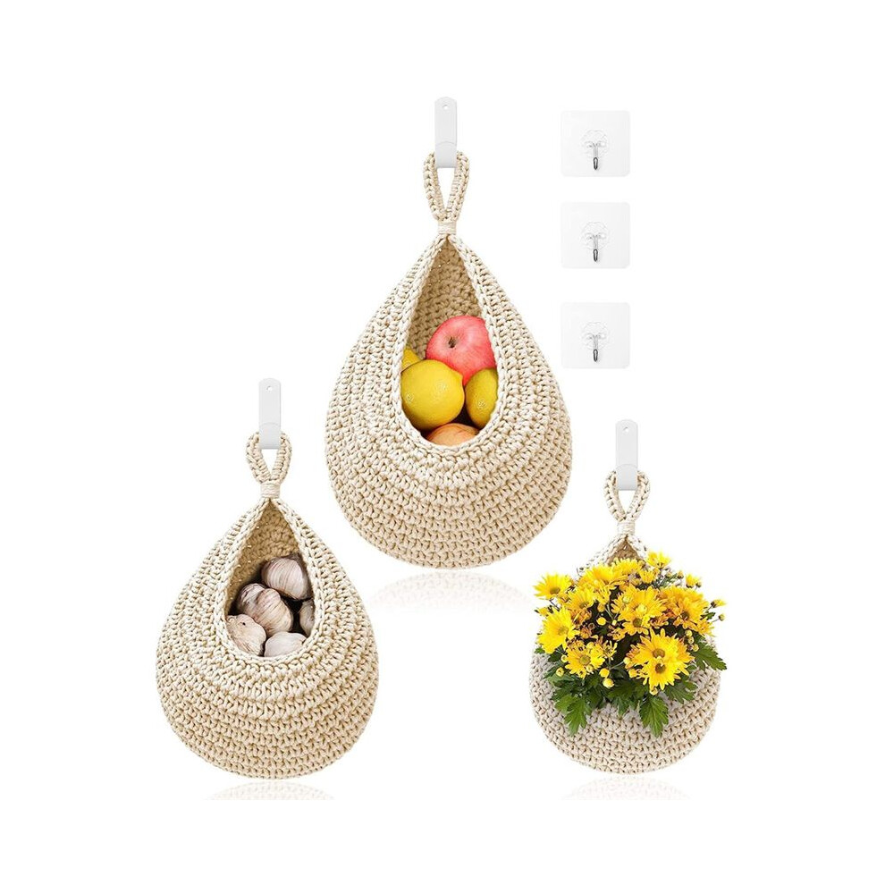 Hanging Fruit Baskets For Kitchen - 3Pack Boho Wall Hanging Basket With 6Pcs Hooks For Fruits Vegetable Potato Storage 6032387038837
