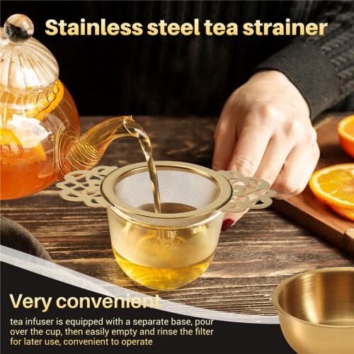 Stainless Steel Tea Strainer with Drip Bowl Easy Clean Loose Leaf Hanging Infuser Filter Kitchen Tool 2