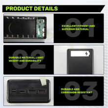Power Bank Box Battery Charging Box Without Battery Detachable LCD Display 16X18650 Battery Case Power Bank Shell,Balck