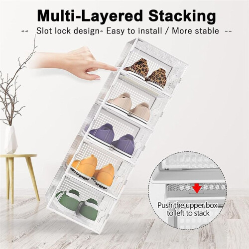 Shoe Storage Box, Clear Transparent Shoe Storage Boxes Hard Plastic Stackable Organiser Containers Bins White 1