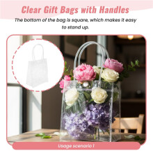 20Pcs Transparent Gift Bag with Handle Wedding Candy Gift Packaging Reusable Tote Bag Christmas Shower 13x15x7cm