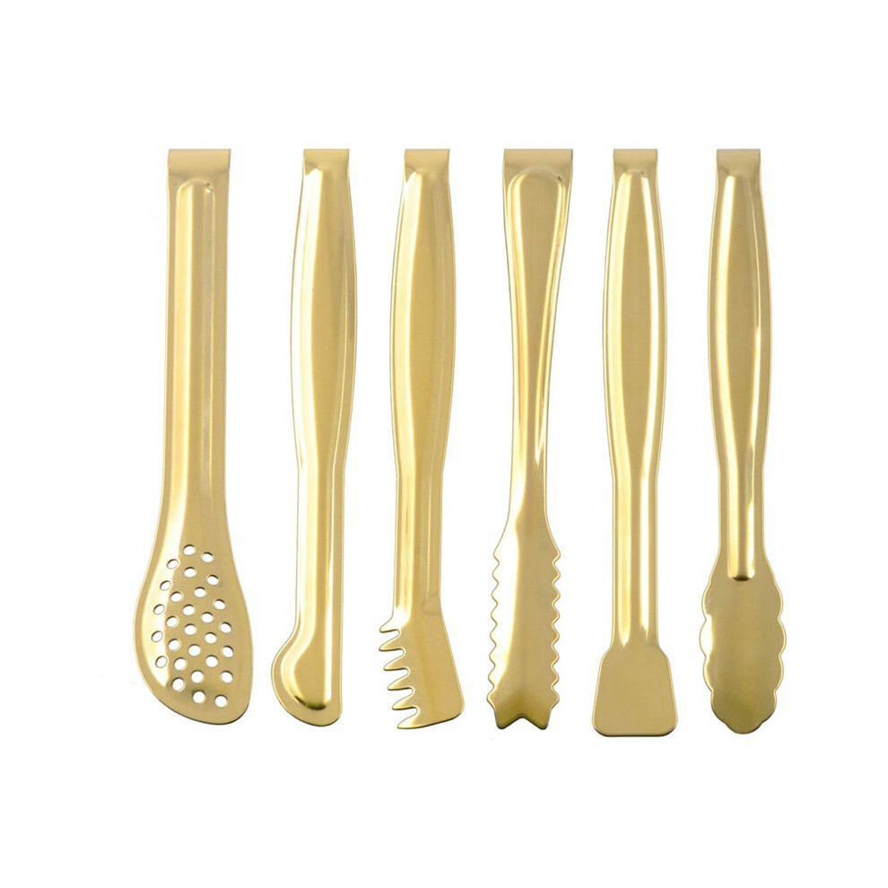 6 Pieces Of Food Tongs Set, Food And Bread Tongs, Buffet Barbecue And Barbecue Tongs, Kitchen Supplies Ice Tongs, Gold Tauoh