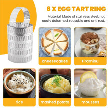 Cake Ring Molds, 6Pcs Stainless Steel Porous Tart Ring, Perforated Pie Cake Ring Mold, Cake Mousse Ring with Holes 7cm