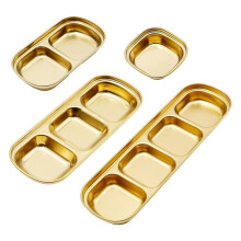 4 Pcs Stainless Steel Sauce Dish, Divided Seasoning Soy Sauce Dipping Plate, Ketchup Dipping Bowls,Gold