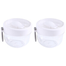 Overnight Oat Containers with Lid and Spoons 2PCS, 20Oz Portable Plastic Yogurt Jars,Leak-Proof Dessert Cups White