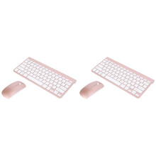 2X 2.4Ghz Ultra-Thin Wireless Keyboard and Mouse Combo with USB Receiver Mouse Keyboard Set(Rose Gold)