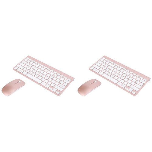 2X 2.4Ghz Ultra-Thin Wireless Keyboard and Mouse Combo with USB Receiver Mouse Keyboard Set(Rose Gold)