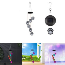 Solar LED Wind Chime Lamp Paws Print Solar Wind Chime Cats Dog Pet Pawprint Solar IP65 Waterproof Hanging