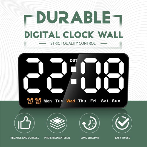 RelóGio de Parede Digital, RelóGio Digital LED de 9 Polegadas com Display  com 12/24H, DíGitos Grandes, Pequeno RelóGio de Parede Silencioso 2