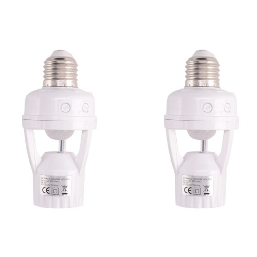 2X E27 LED 220V Schroef Gloeilamp Houder LED PIR Infrarood Bewegingssensor Lamp met Schakelaar Socket Identificeer E27 Bewegingssensor