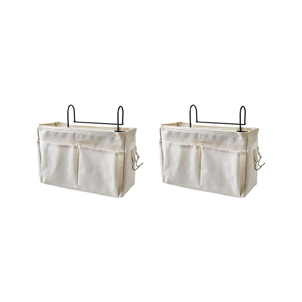 Brecantia 2X Bedside Hanging Pocket Storage Bag Bedside Storage Caddy Organizer Holder For Headboards Bunk Beds Dorm Rooms,White