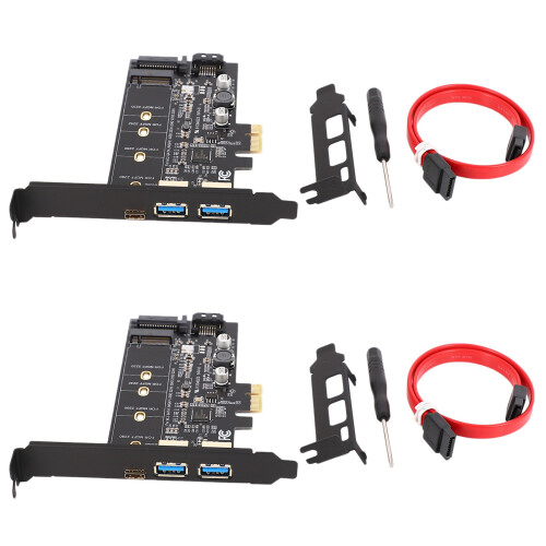 2X Adaptador PCIe M.2 USB 3.0 e Tipo-C M2 SSD  B Chave para Placa Riser do Conversor do Controlador PCI-E
