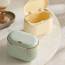 Press-Type Desktop Small Trash Can with Lid,Small Storage Bucket Tiny Desktop Waste Garbage Bin,White