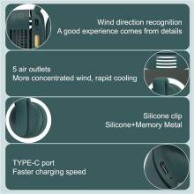 2X Kleiner Whirlwind-Hals- und Taillenventilator mit Clip, Tragbarer, Wiederaufladbarer -Gürtelventilator, Leise, Leicht - Ideal für Büro und