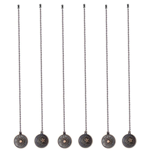6Pcs Ceiling Fan Pull Chain Set Sun & Moon Pattern Pull Chains Extension Copper Beaded  Fan Pull Chain with Ornament