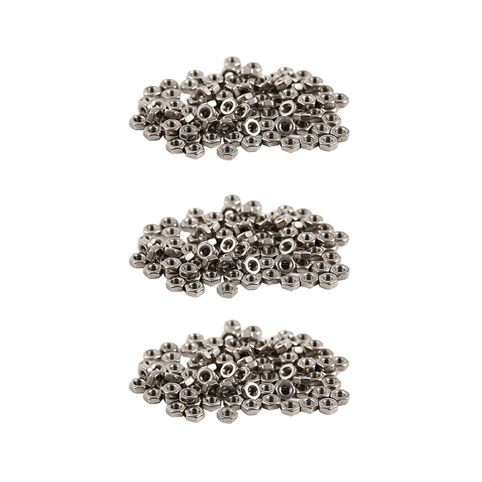 300Pcs M3 3Mm Female Thread Hex Metal Nut Fastener Silver Tone 4712474989823