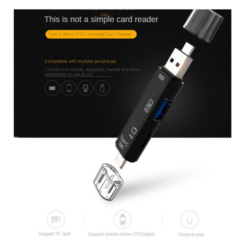 2X 5 In 1 USB 2.0 Type C/USB /Micro-USB/TF/ Memory Card Reader OTG Card Reader Adapter Mobile Phone Accessories,Black 1
