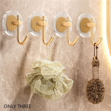 Adhesive Wall Hooks Acrylic Shower Hooks for Hanging Gold Self-Adhesive Hooks Towel Holder Bathroom Accessories 3Pc