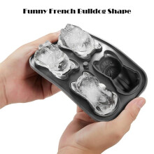 French Bulldog Ice- Mold, 4 Hole Fun Shapes Frenchie Bull Dog Ice- Tray for Whiskey,Cocktail,Bourbon Grey